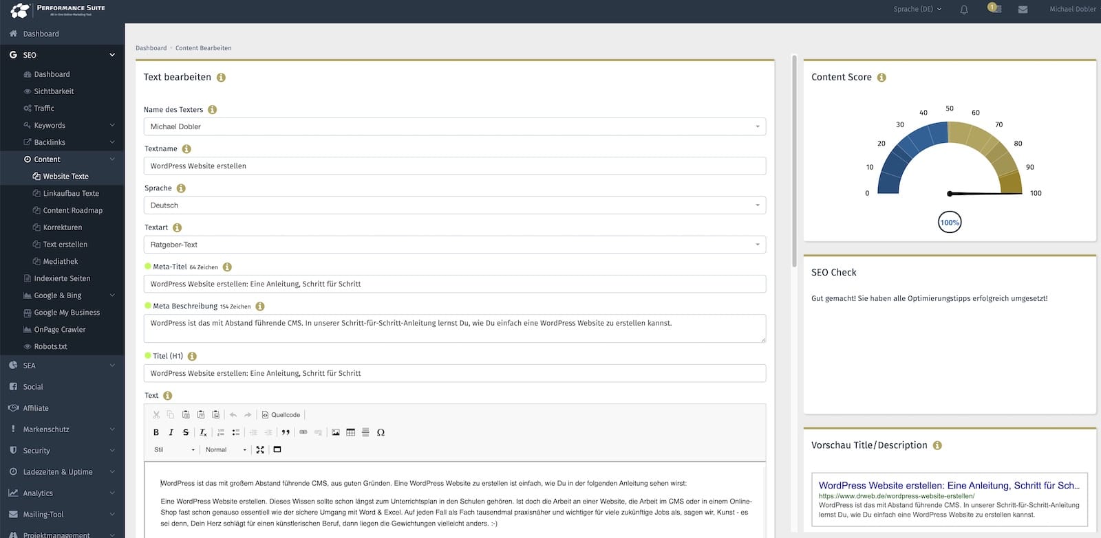 Performance Suite Content Score