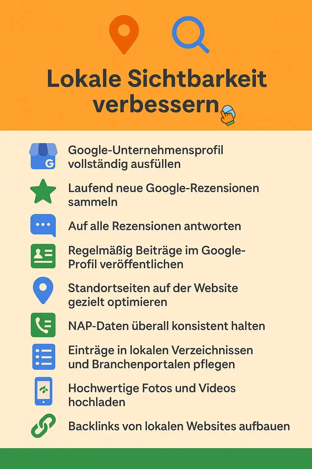 Infografik >> Local Pack: 10 Maßnahmen, um die lokale Sichtbarkeit zu verbessern