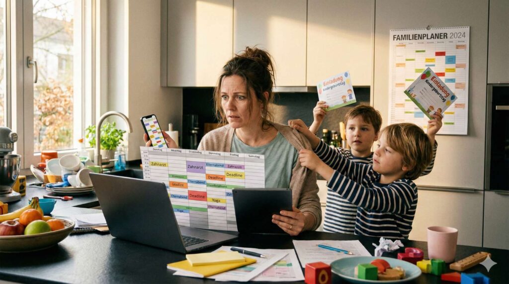 Der typische Dienstagmorgen in einer Familie mit zwei schulpflichtigen Kindern und drei nicht synchronisierten Kalender Apps.