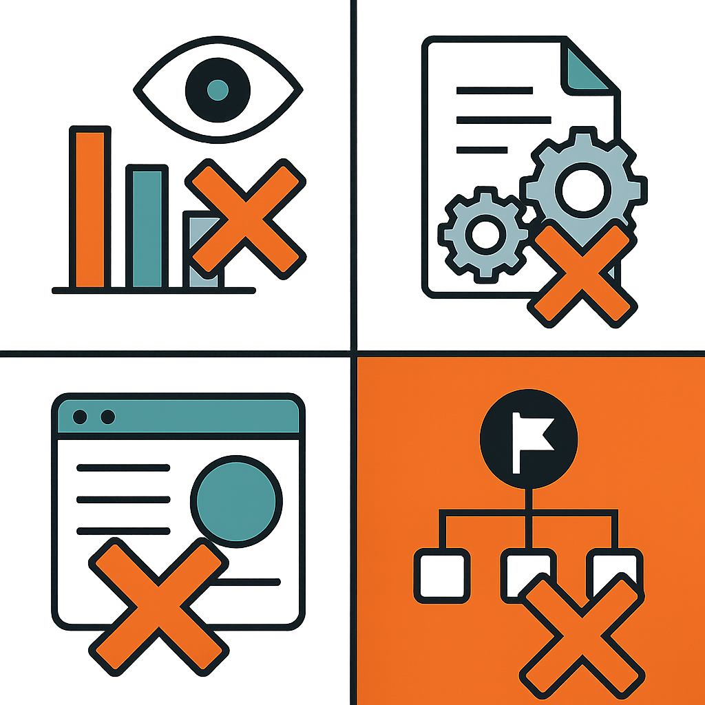 Infografik: Viele Unternehmen scheitern an typischen Fehlern bei der Wahl einer GEO Agentur. Einseitiger Fokus auf Rankings oder schnelle Tricks f&uuml;hren oft zu kurzfristigen Erfolgen und langfristigen Verlusten. Fehlendes technisches Wissen verhindert Sichtbarkeit in KI-Suchsystemen. Ohne klare Strategie gehen wertvolle Chancen verloren &ndash; nur ein Partner mit ganzheitlichem Ansatz sichert nachhaltigen Erfolg.