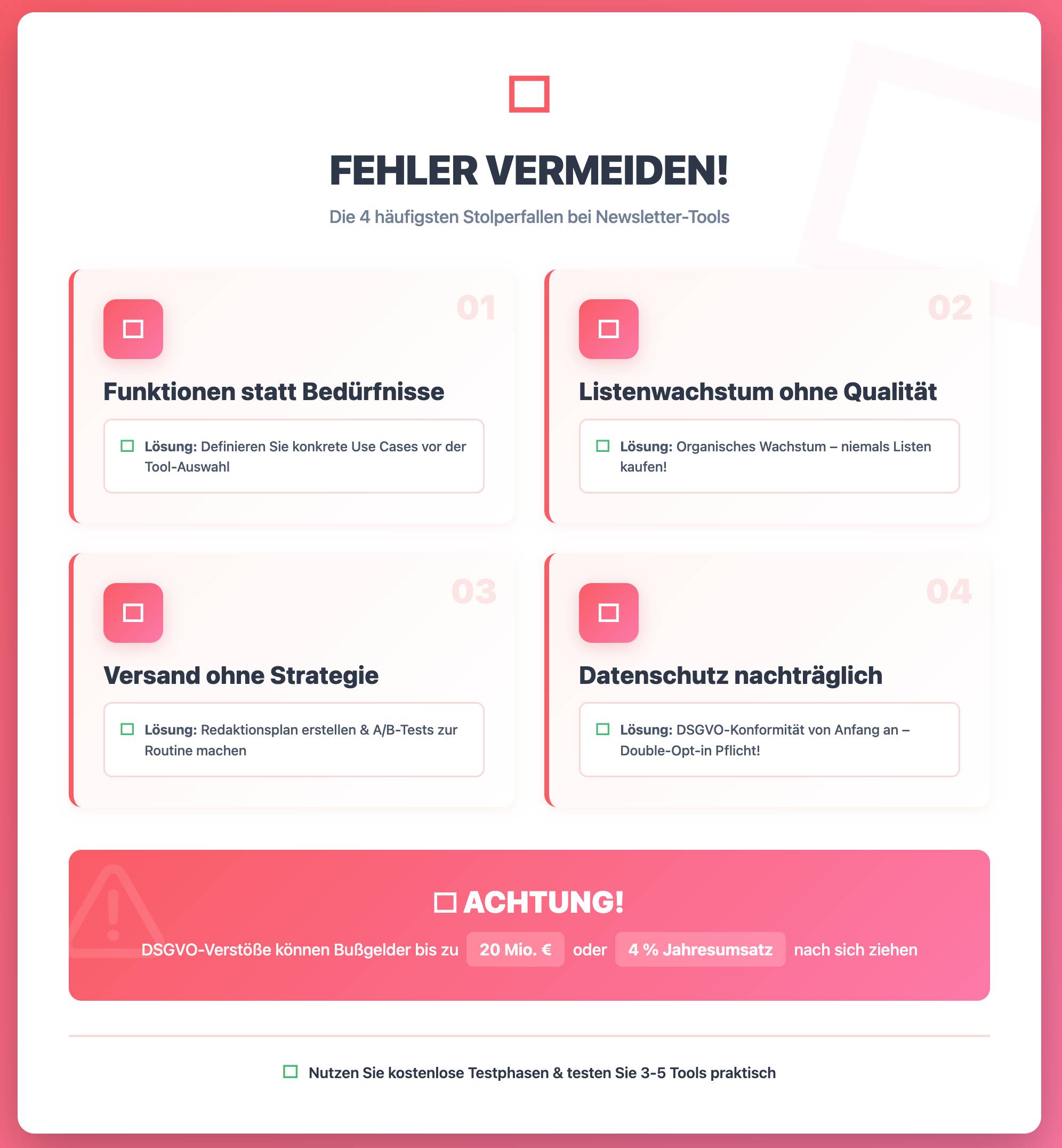 Newsletter-Tool-Vergleich Infografik Häufige Fehler