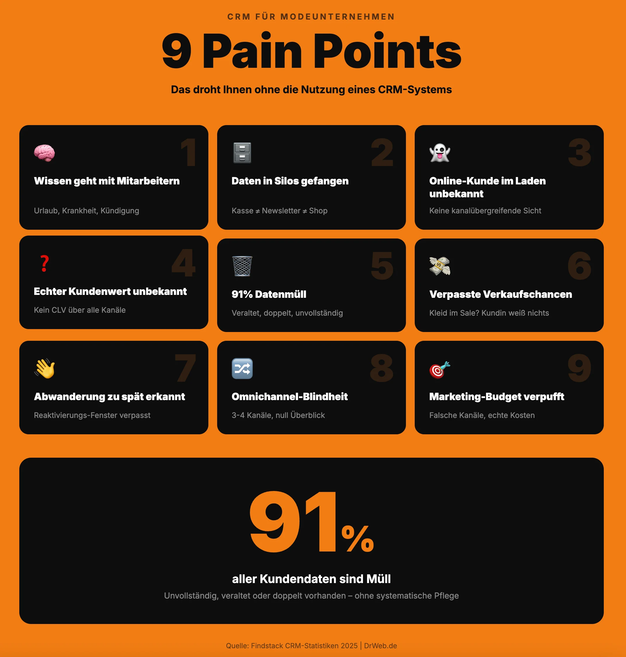 CRM-Modeunternehmen Infografik Pain Points