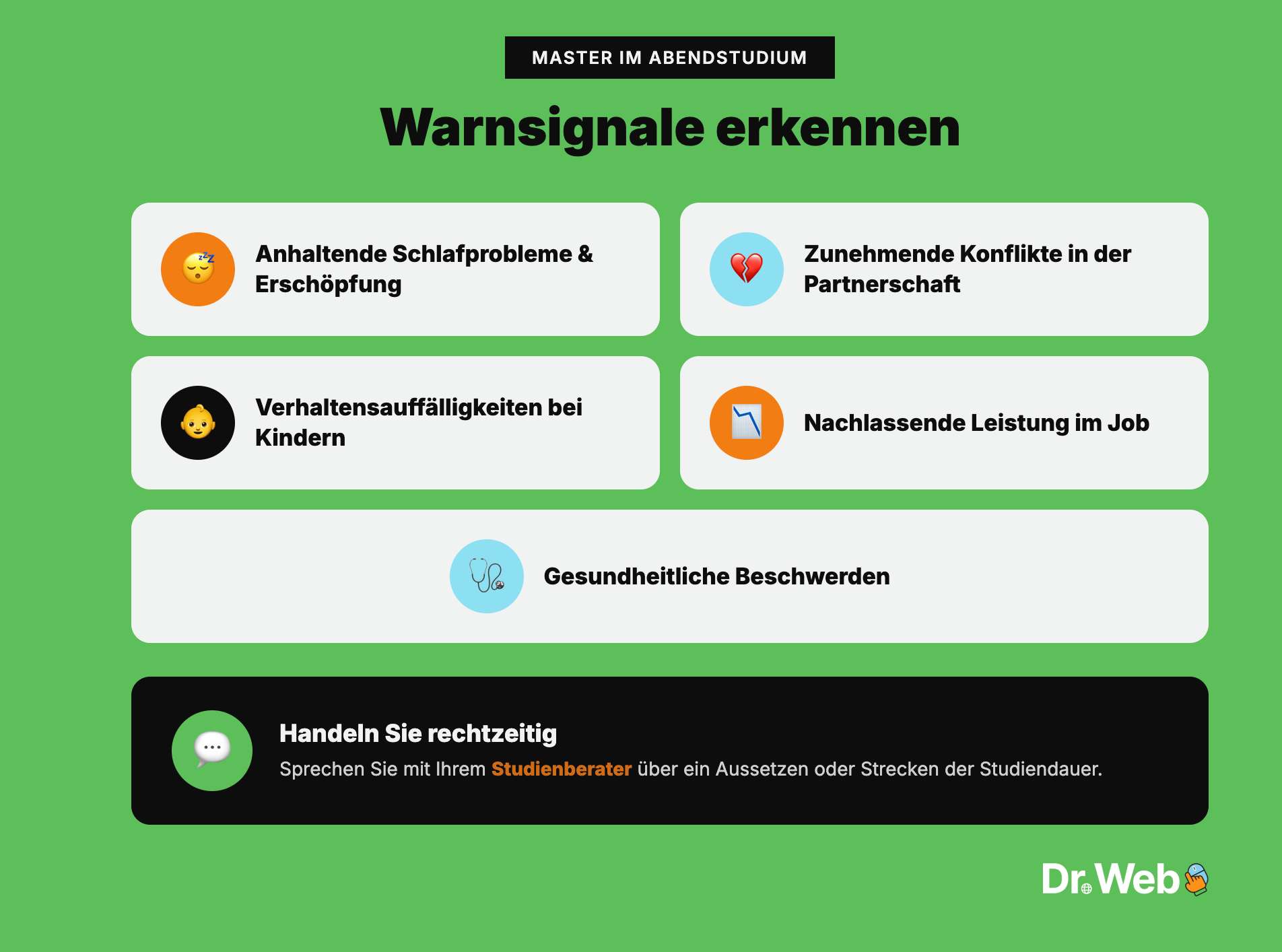 Master im Abendstudium Warnsignale Infografik