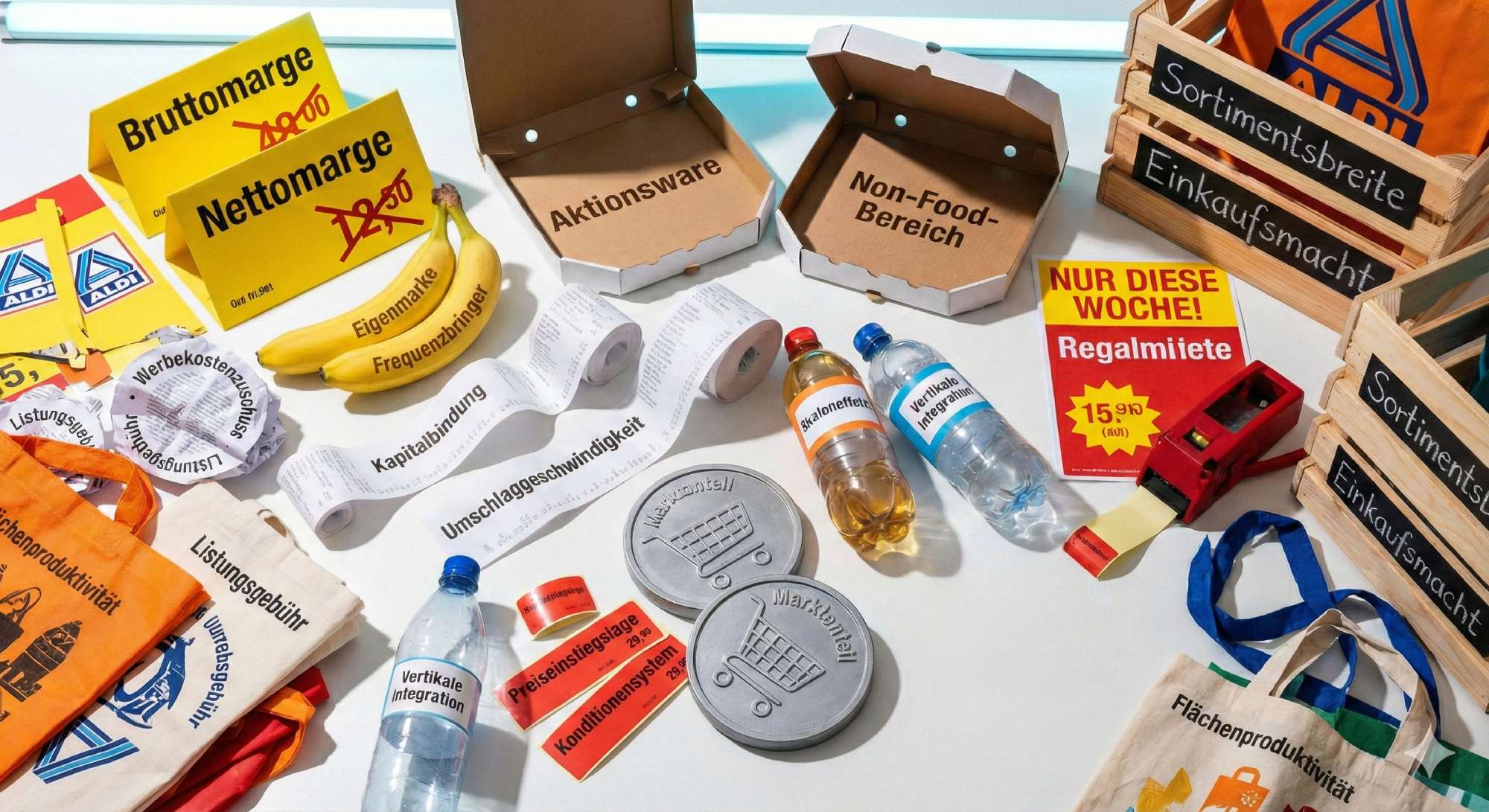 Alles muss raus: 20 Begriffe, die erklären, warum der Discounter an der Ecke mehr verdient als mancher DAX-Konzern.