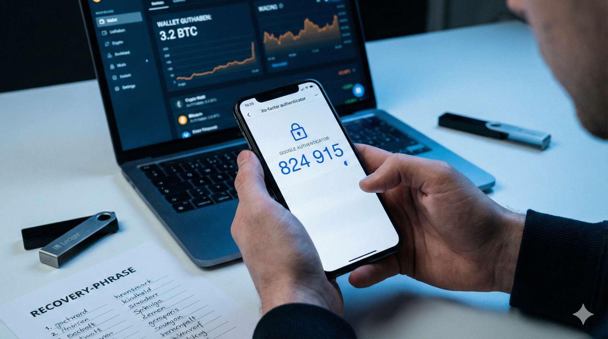 Zwei-Faktor-Authentifizierung und Hardware-Wallets bilden die Grundlage für sichere Krypto-Transaktionen.