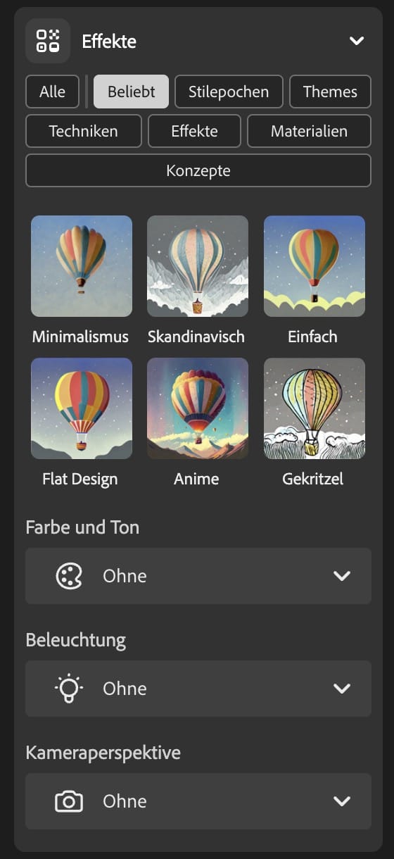 Firefly Stiloptionen Effekte.