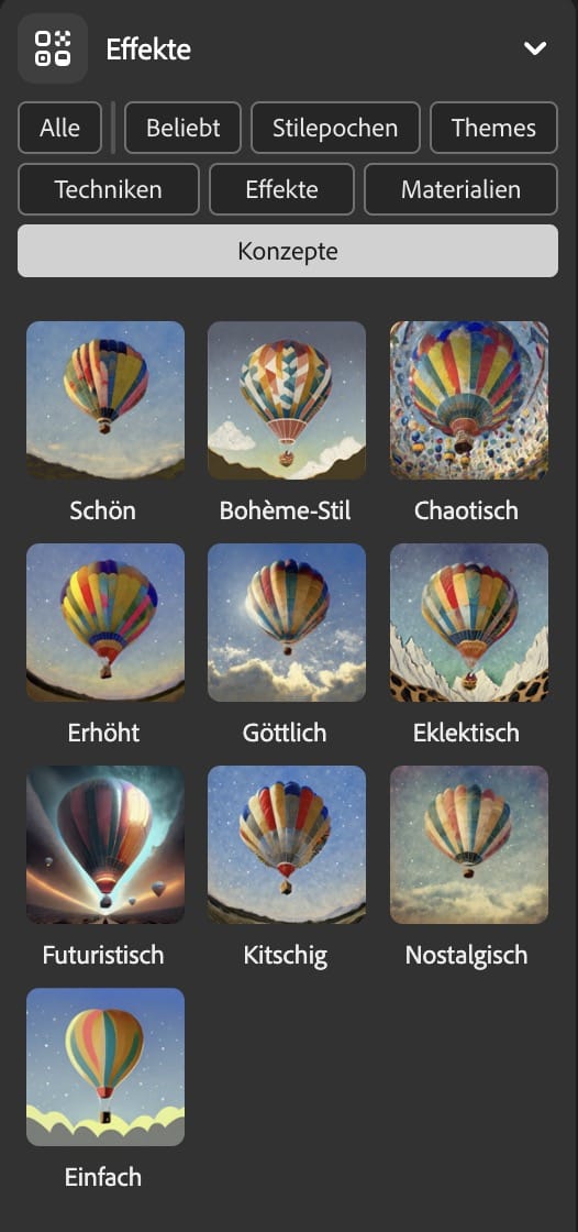 Firefly Stiloptionen Effekte Konzepte.