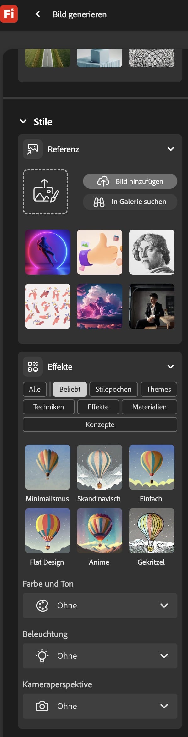 Firefly Stiloptionen Effekte Referenz.