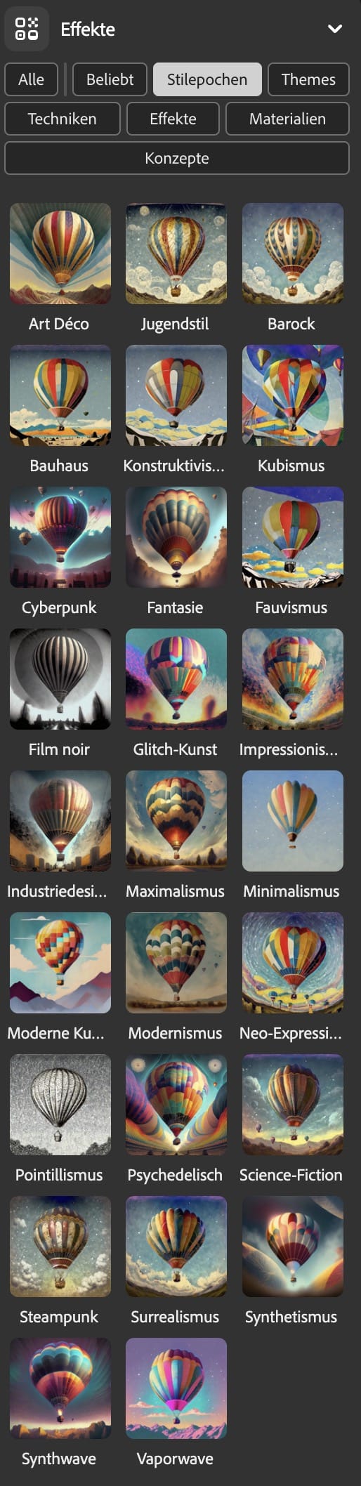 Firefly Stiloptionen Effekte Stilepochen.