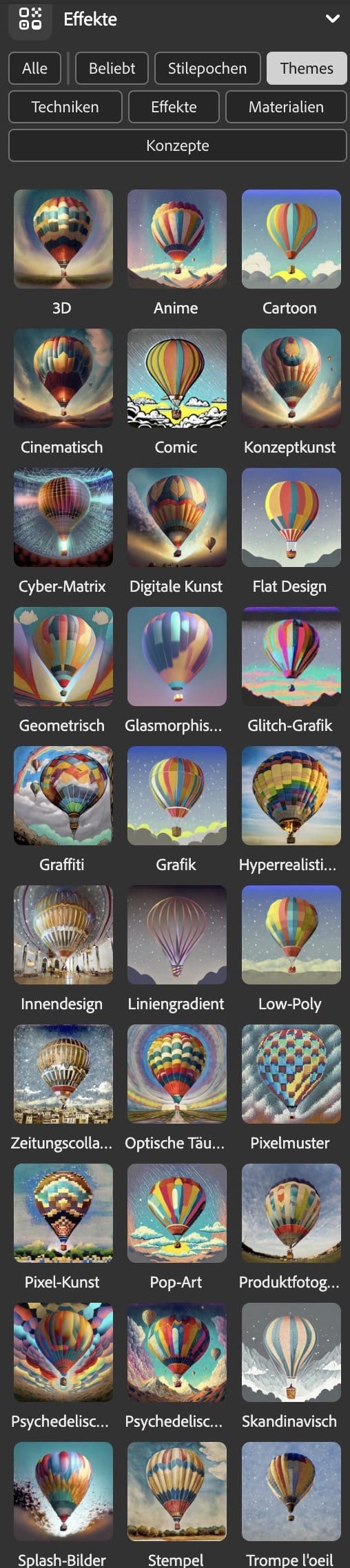 Firefly Stiloptionen Effekte Themes.