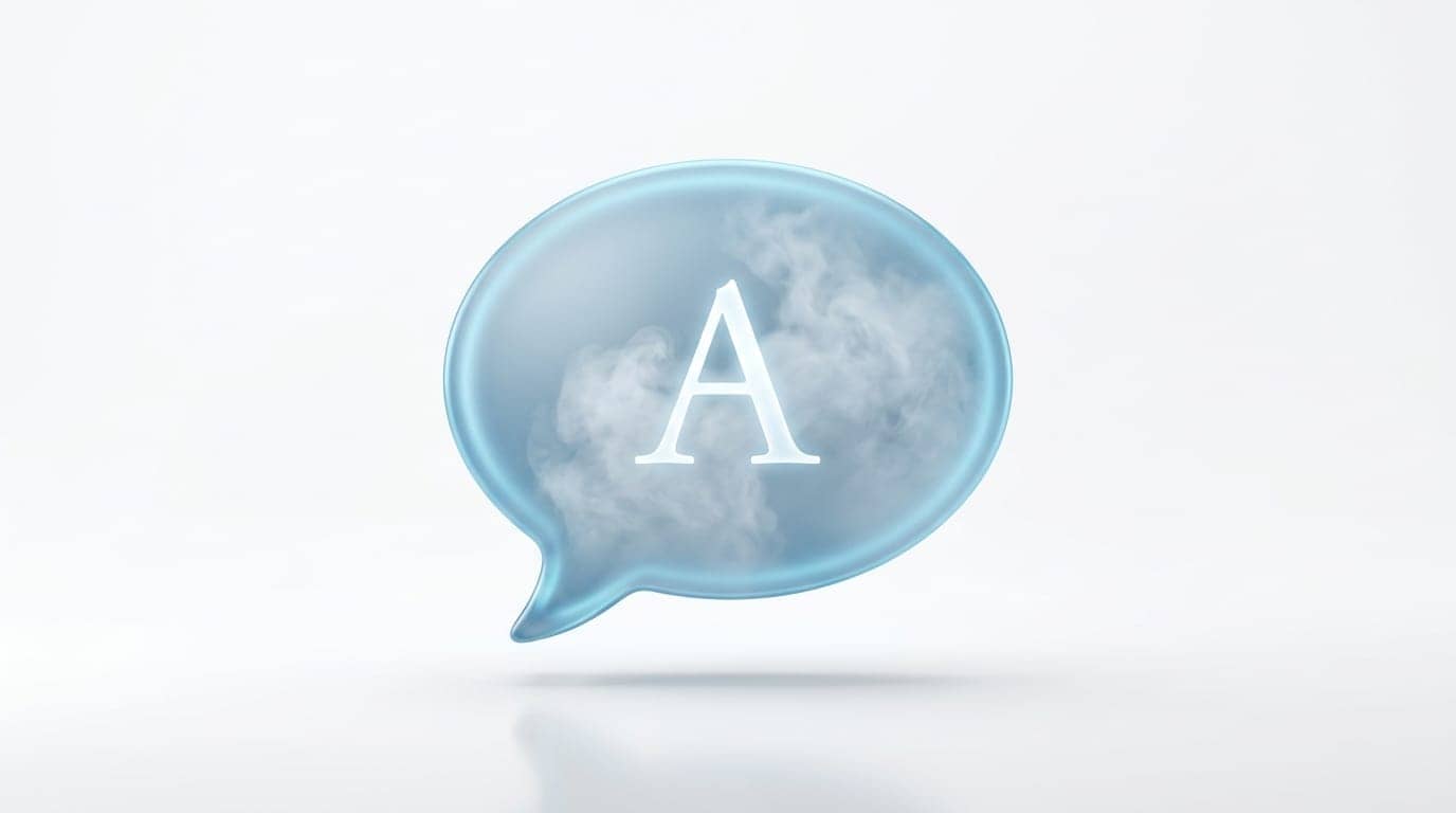3D-Rendering einer hellblauen Sprechblase mit einem leuchtenden Buchstaben A darin