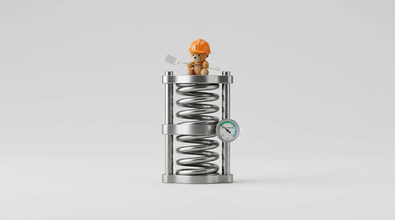 Teddybär mit Helm und Wender auf Metallfeder mit Manometer