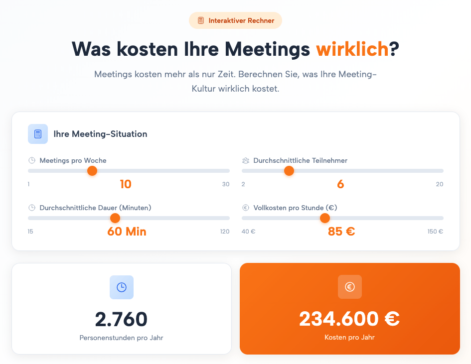 Screenshot des Meeting Rechners.