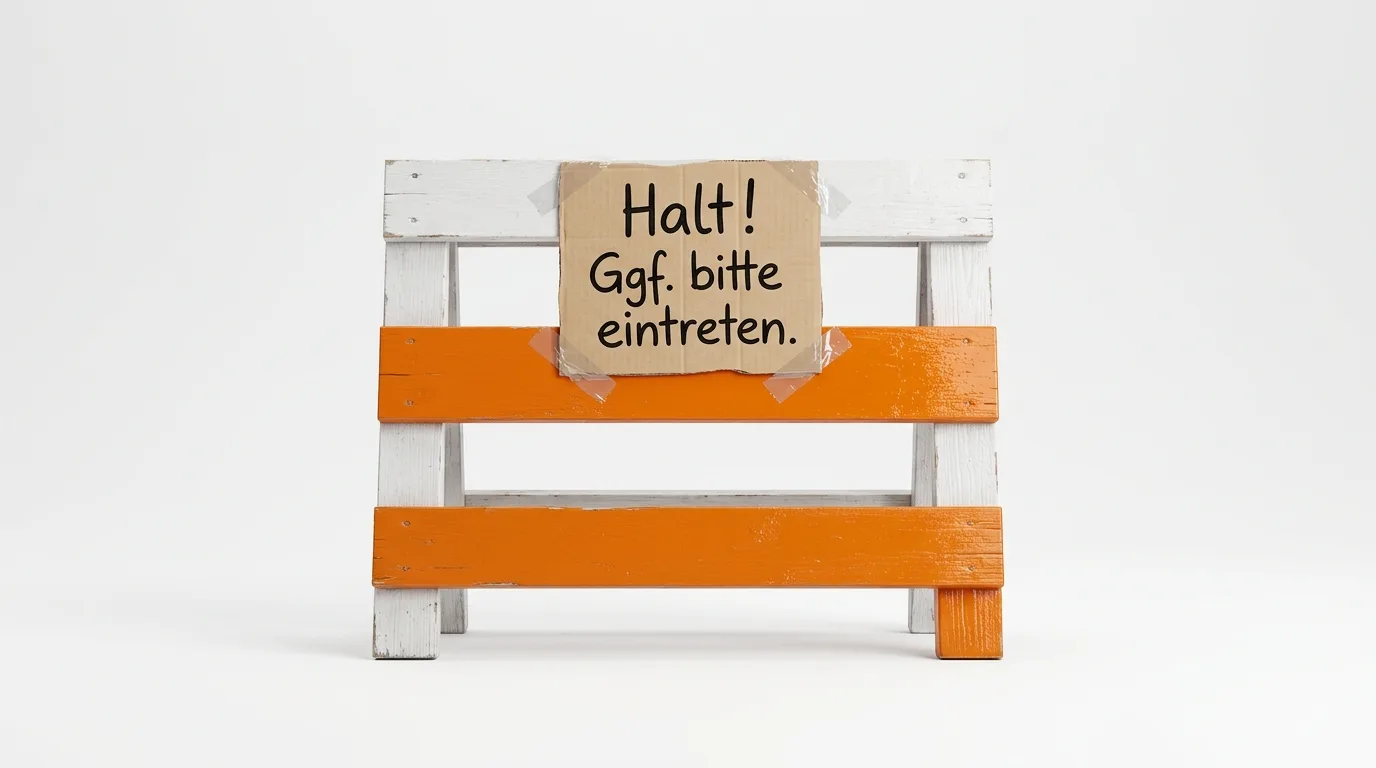 Ein weiß-orangefarbenes Verkehrshindernis vor weißem Hintergrund