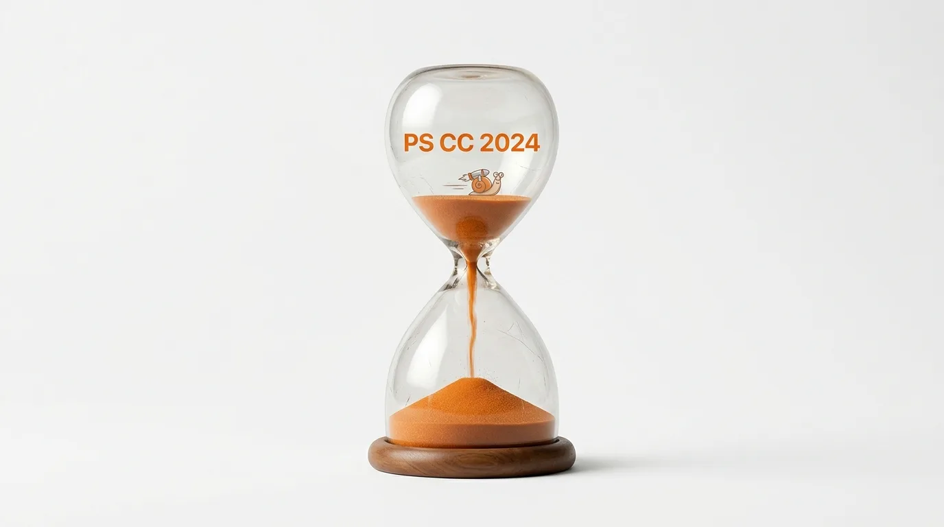 Sanduhr mit orangefarbenem Sand, einer Schnecke und Text
