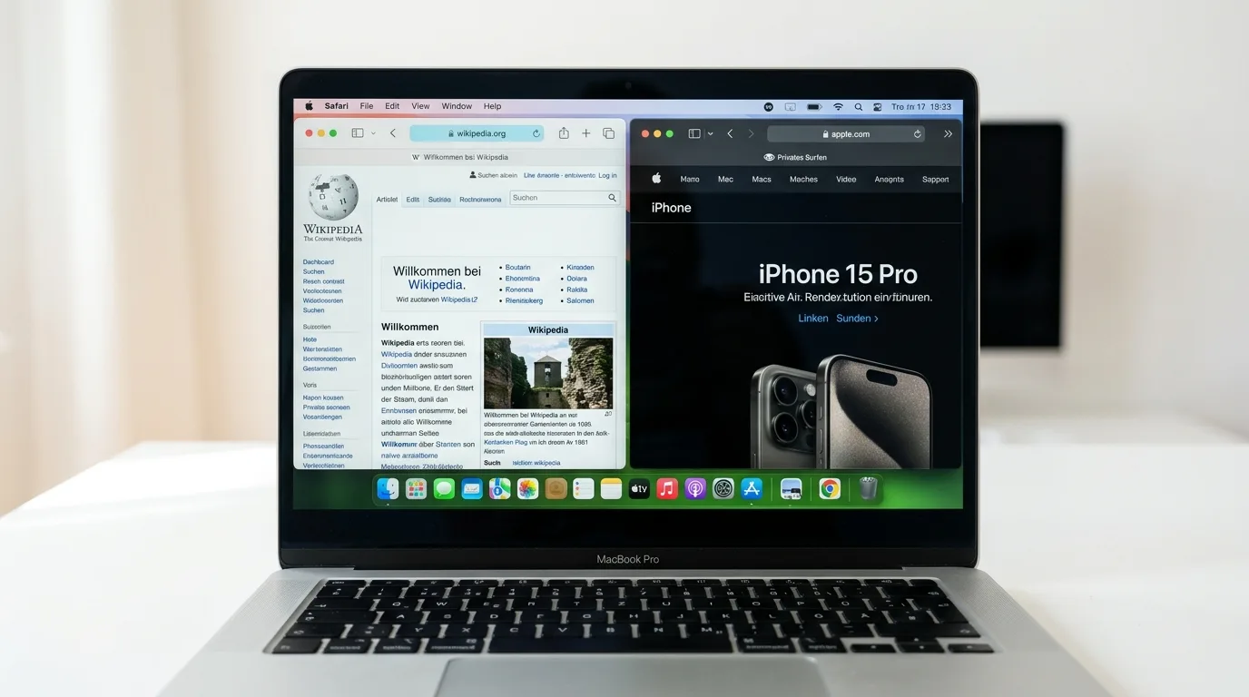 MacBook Pro mit Wikipedia und Apple Website auf dem Bildschirm