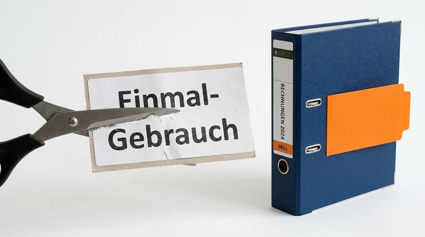 Schere schneidet Schild