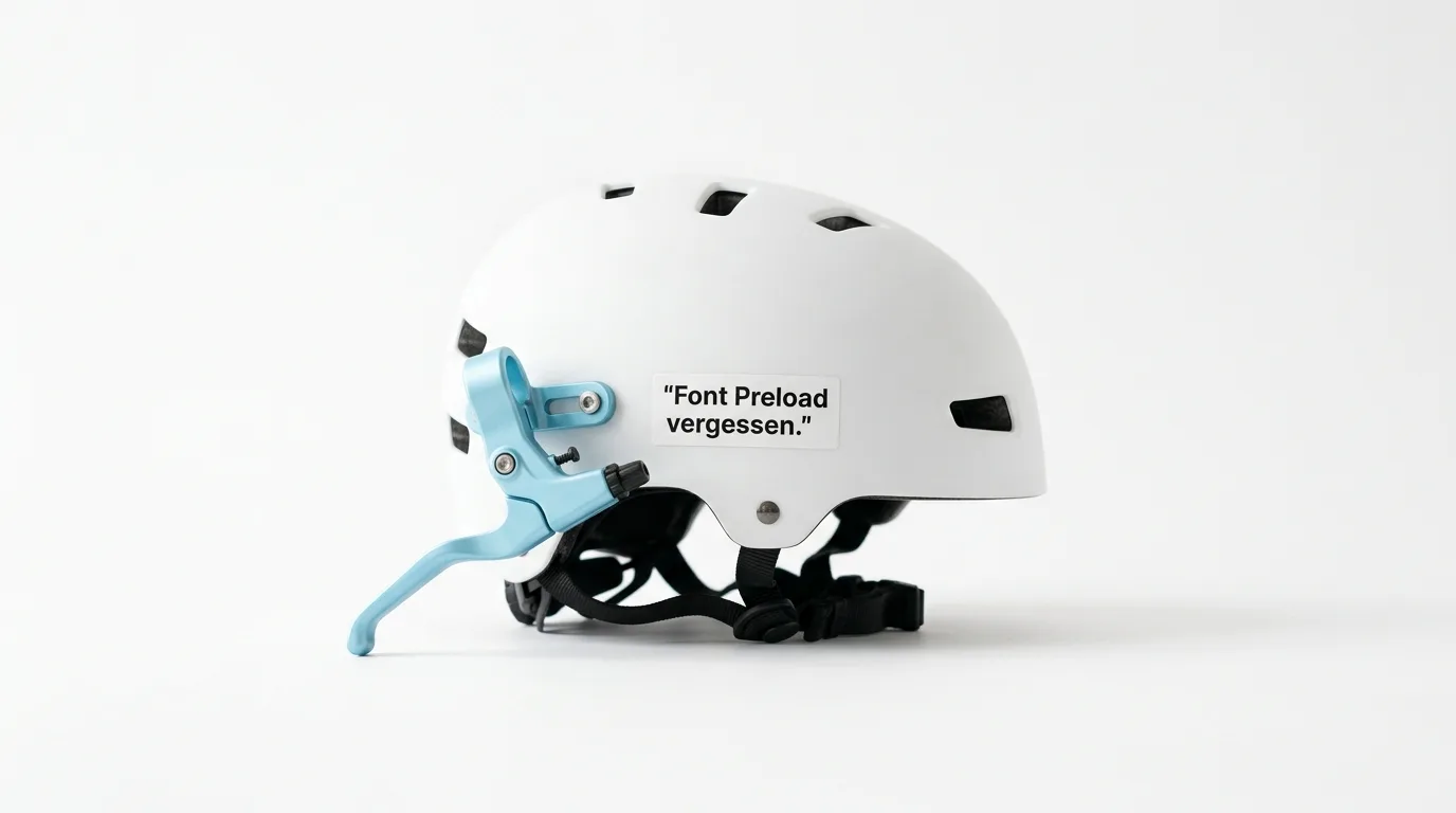 Weißer Helm mit blauer Bremse links, Aufkleber: