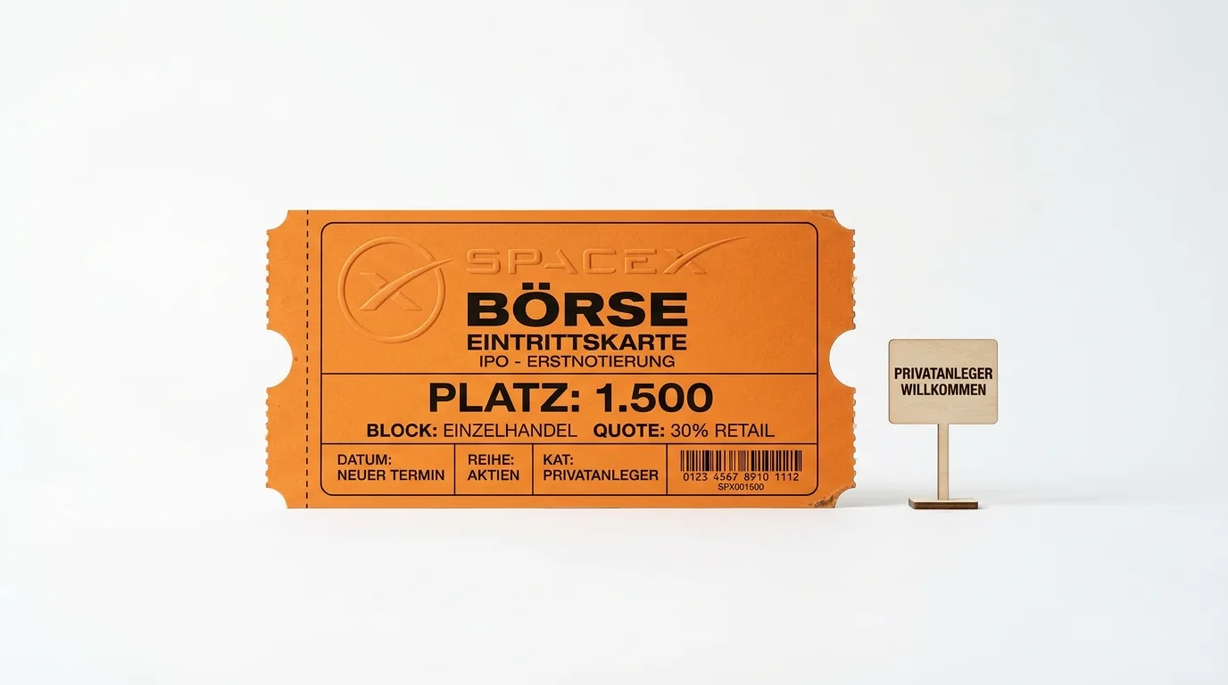Oranges Ticket und Holzschild mit Aufschriften vor weißem Hintergrund