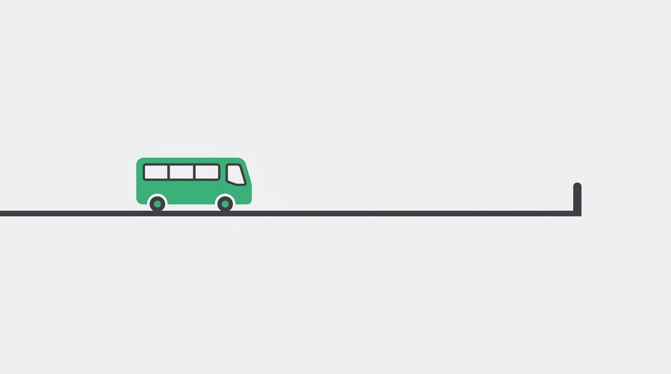 Grüner Bus fährt auf schwarzer Linie auf weißem Grund