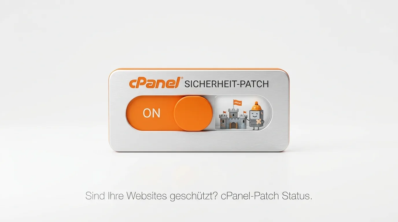 Werbebild mit einem orangefarbenen cPanel-Sicherheitspatch-Schalter in der Position EIN