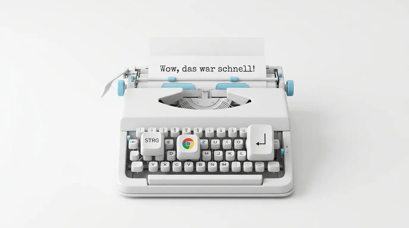 Schreibmaschine mit Google Chrome-Logo-Taste und Text: Wow, das war schnell!