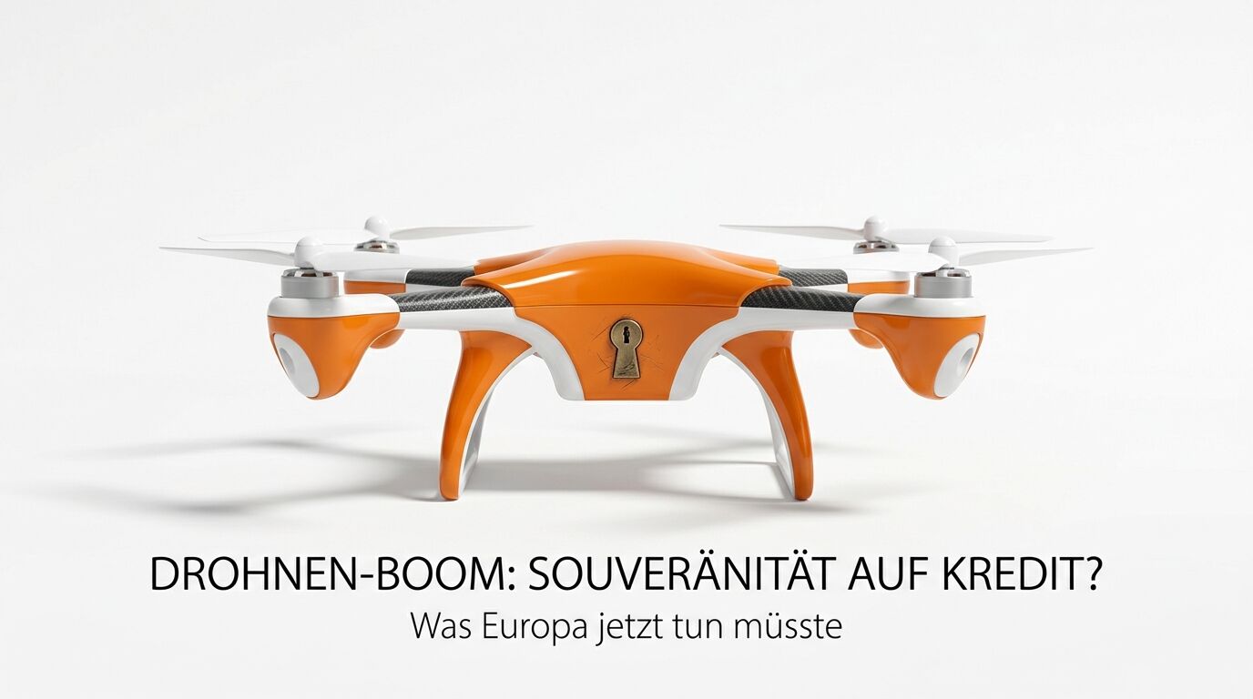 Drohne mit Schlüsselloch und Text: 