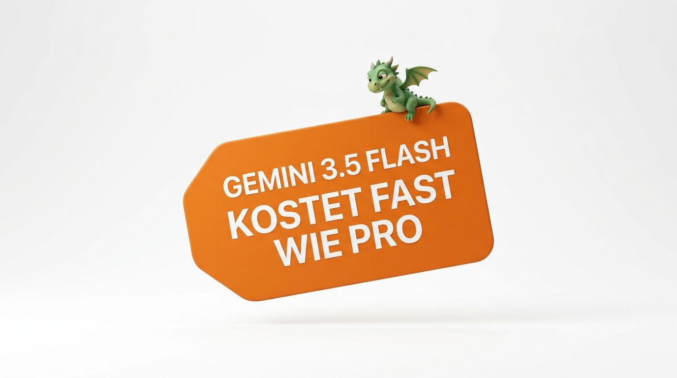 Orangener Anhänger mit grünem Drachen und Text „GEMINI 3.5 FLASH KOSTET FAST WIE PRO“