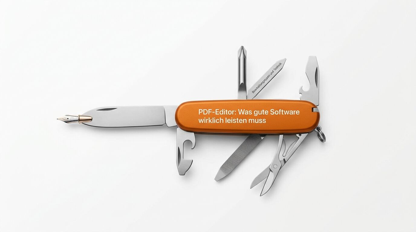 Geöffnetes Taschenmesser mit orangefarbener Griffschale und Füllfederhalterklinge auf weißem Grund