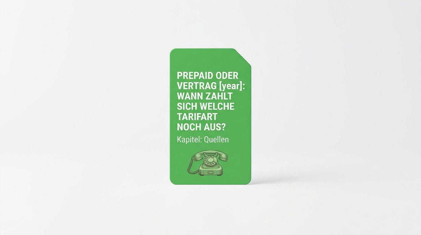 Grüne SIM-Karte mit weißem Text zu Prepaid/Vertrag und Telefon-Icon auf grauem Grund