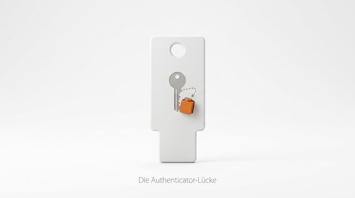 Ein grauer Schlüssel-Umriss mit einem herausbrechenden orangefarbenen Steinchen auf weißem Grund