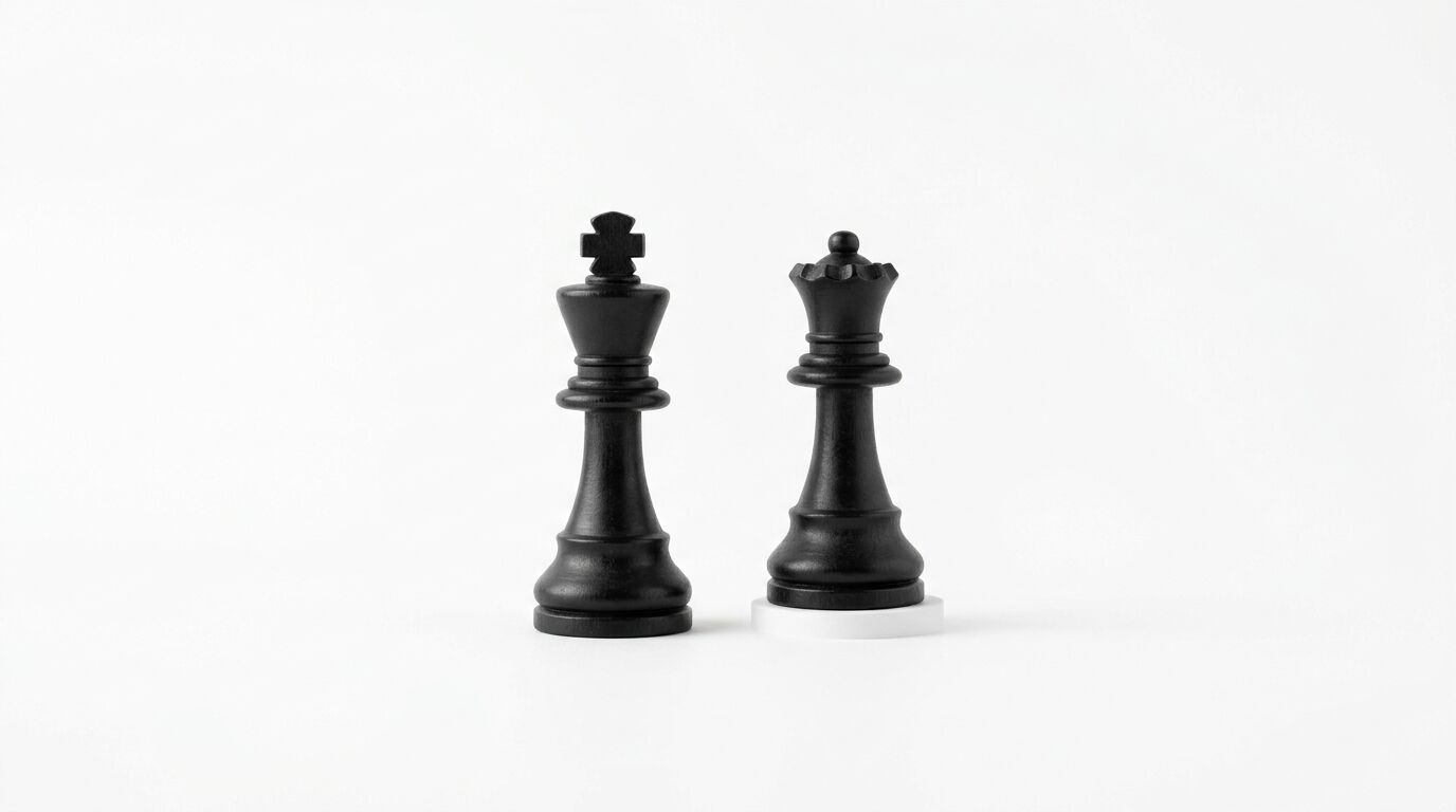 Ein schwarzer Schachkönig und eine schwarze Schachkönigin auf weißem Hintergrund