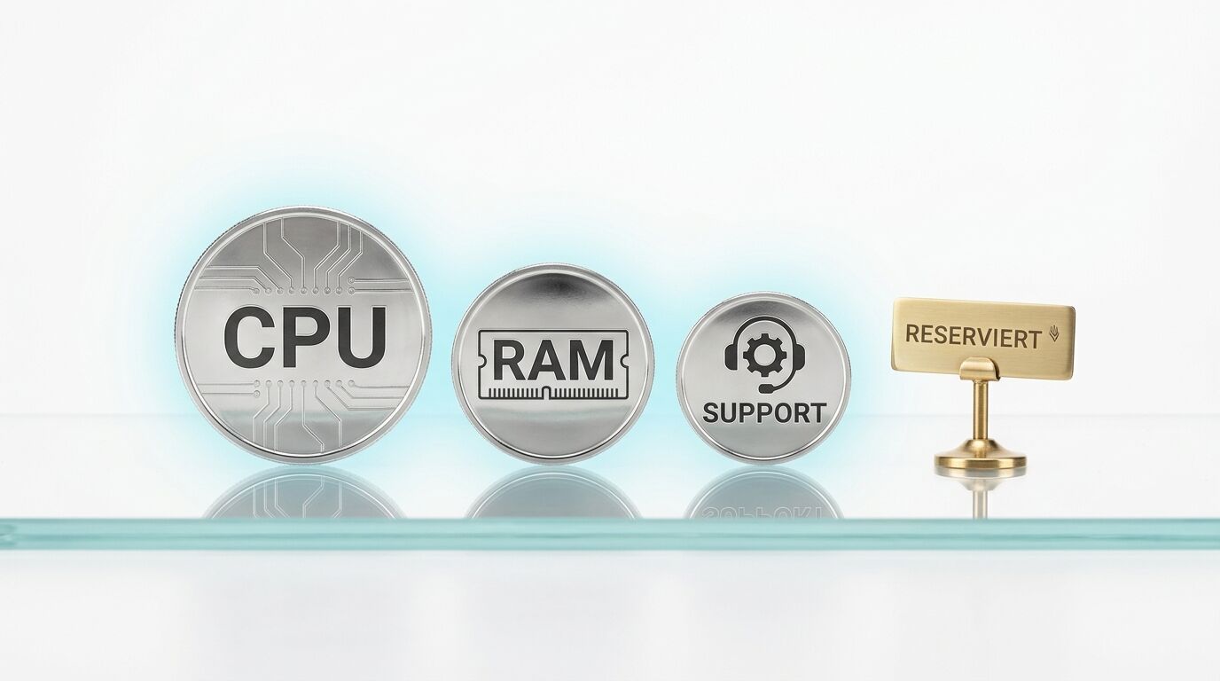 Münzen mit CPU-, RAM-, Support-Aufdruck und Reserviert-Schild