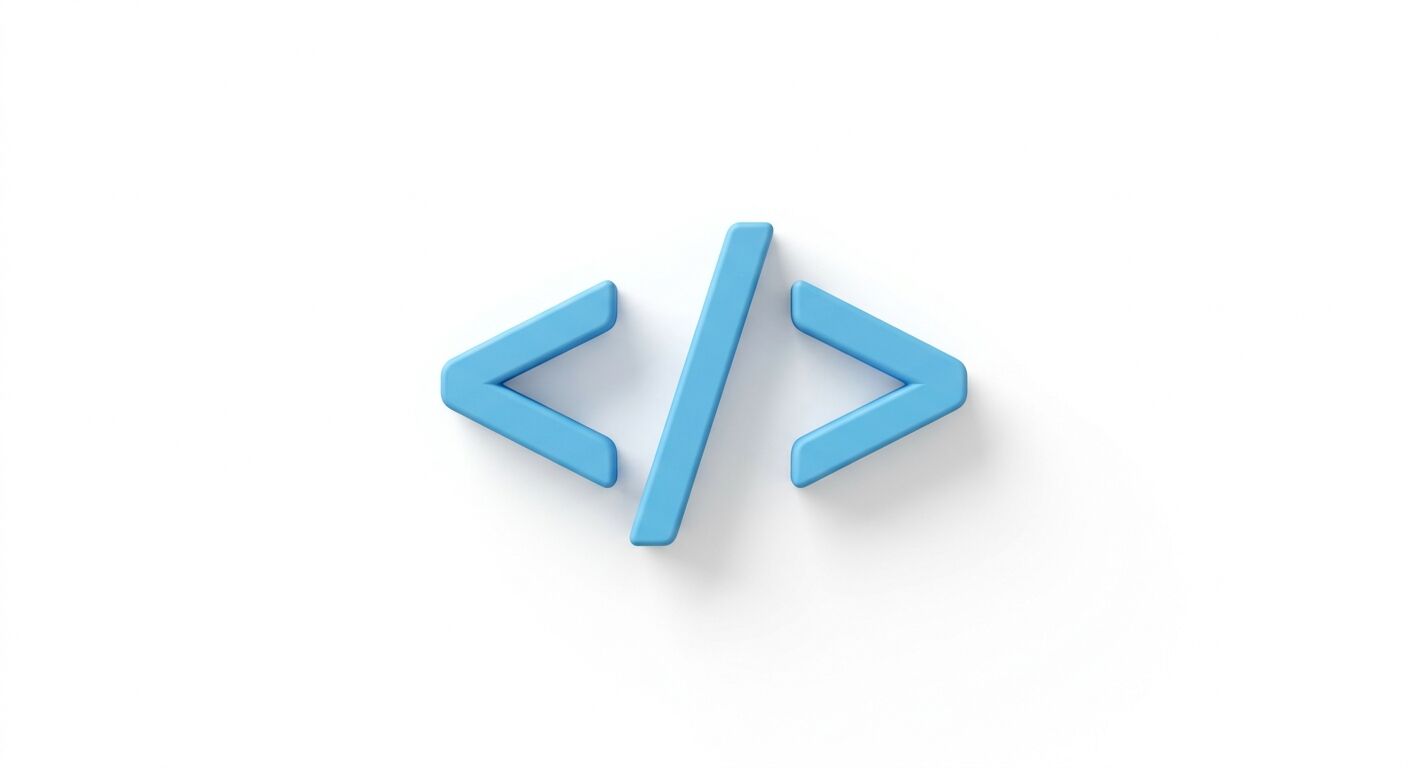 Hellblaues 3D-Symbol für Programmiercode vor weißem Hintergrund