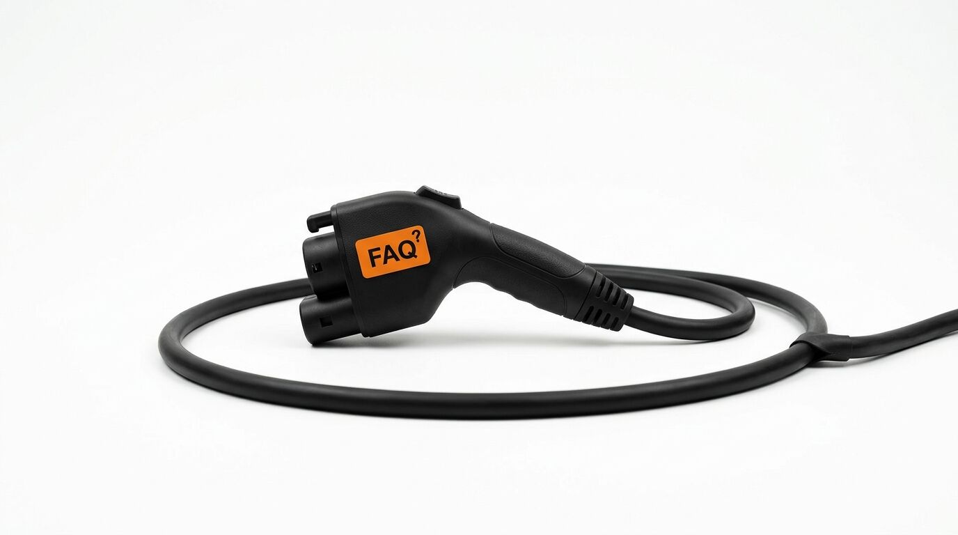 Schwarzes E-Auto-Ladekabel mit Stecker und orangem 