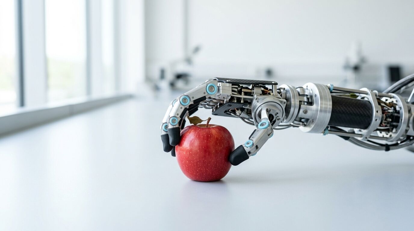 Eine Roboterhand greift nach einem Apfel