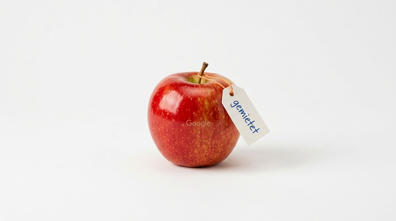 Roter Apfel mit Google-Wasserzeichen und Preisschild