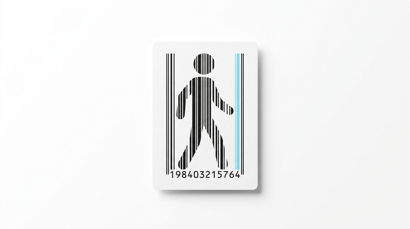 Karte mit Strichcode in Form einer gehenden Person, Zahlenreihe darunter