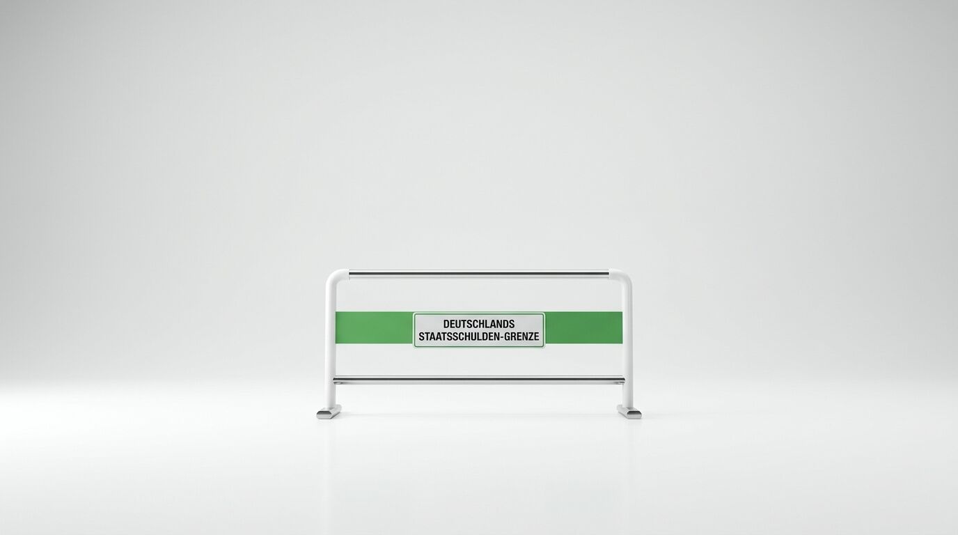 Sperrelement mit dem Text „DEUTSCHLANDS STAATSSCHULDEN-GRENZE“ vor weißem Hintergrund