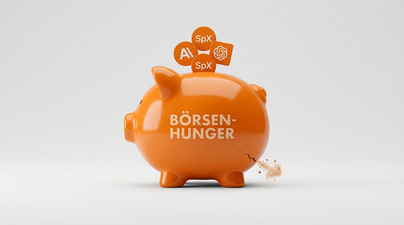 Oranges Sparschwein mit Riss und Text