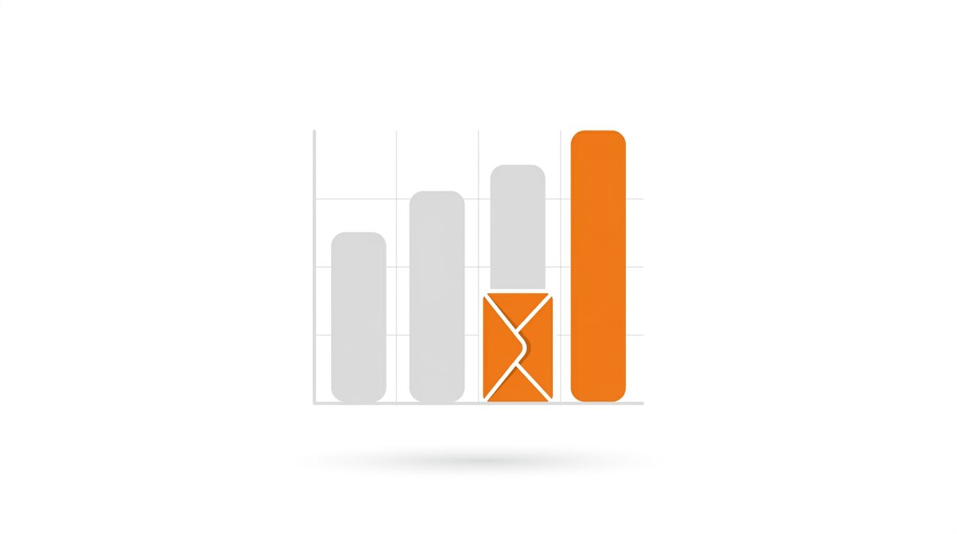 Grafik mit steigenden Balken: drei grau, der vierte orange mit Brief-Symbol, der fünfte orange