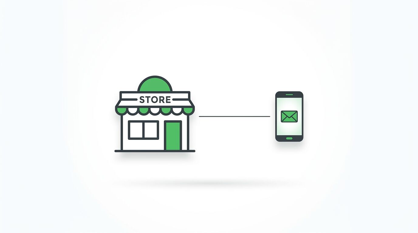 Ein Geschäftssymbol und ein Smartphone mit E-Mail-Umschlag sind durch eine Linie verbunden