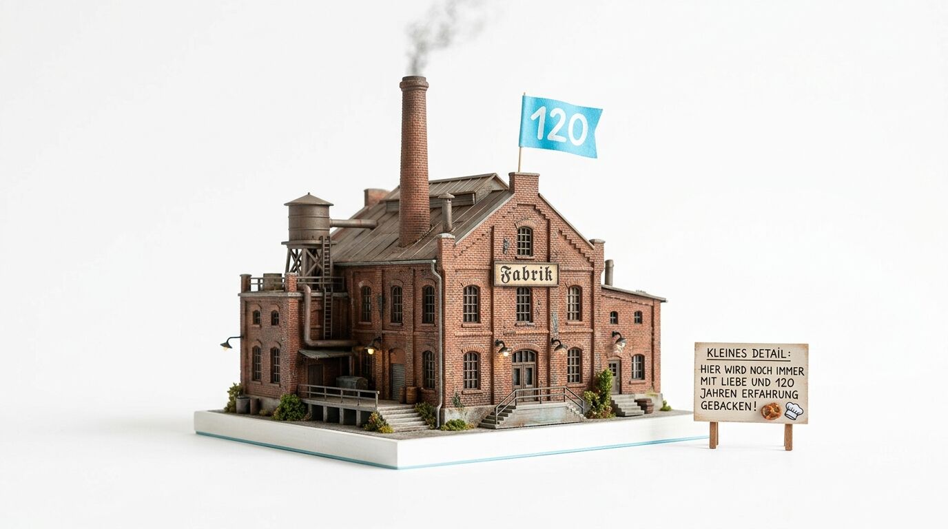 Modell einer Backstein-Fabrik mit rauchendem Schornstein,