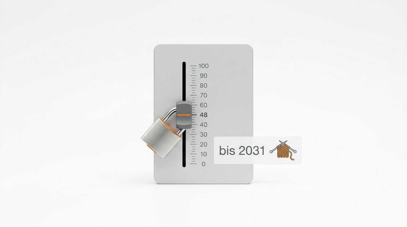 3D-Bild eines Reglers auf 48, durch Vorhängeschloss gesichert, mit Text „bis 2031“