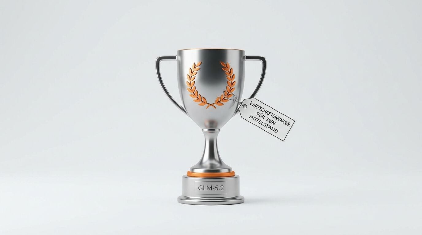 Ein silberner Pokal mit Goldkranz und angehängtem Zettel auf hellem Hintergrund