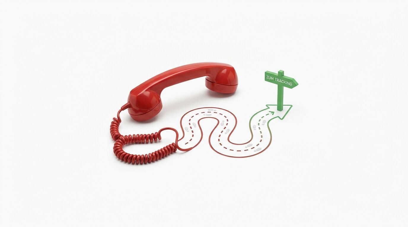Telefonhörer mit Kabel führt als Weg zu einem Wegweiser