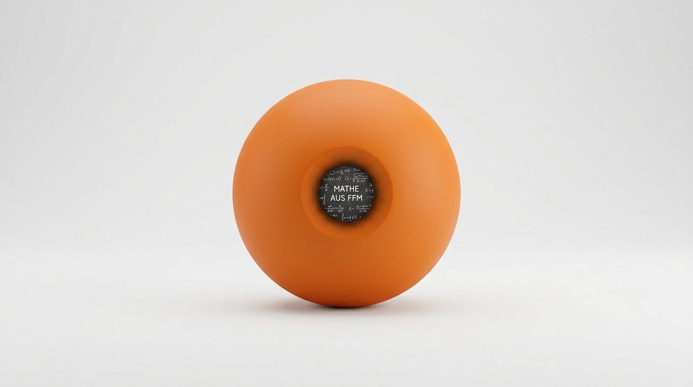 Orange Kugel mit Vertiefung, darin Formeln und Text „MATHE AUS FFM“