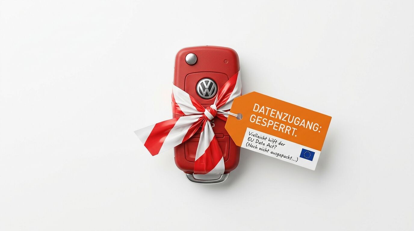 VW-Schlüssel mit Absperrband und Anhänger „DATENZUGANG: GESPERRT“