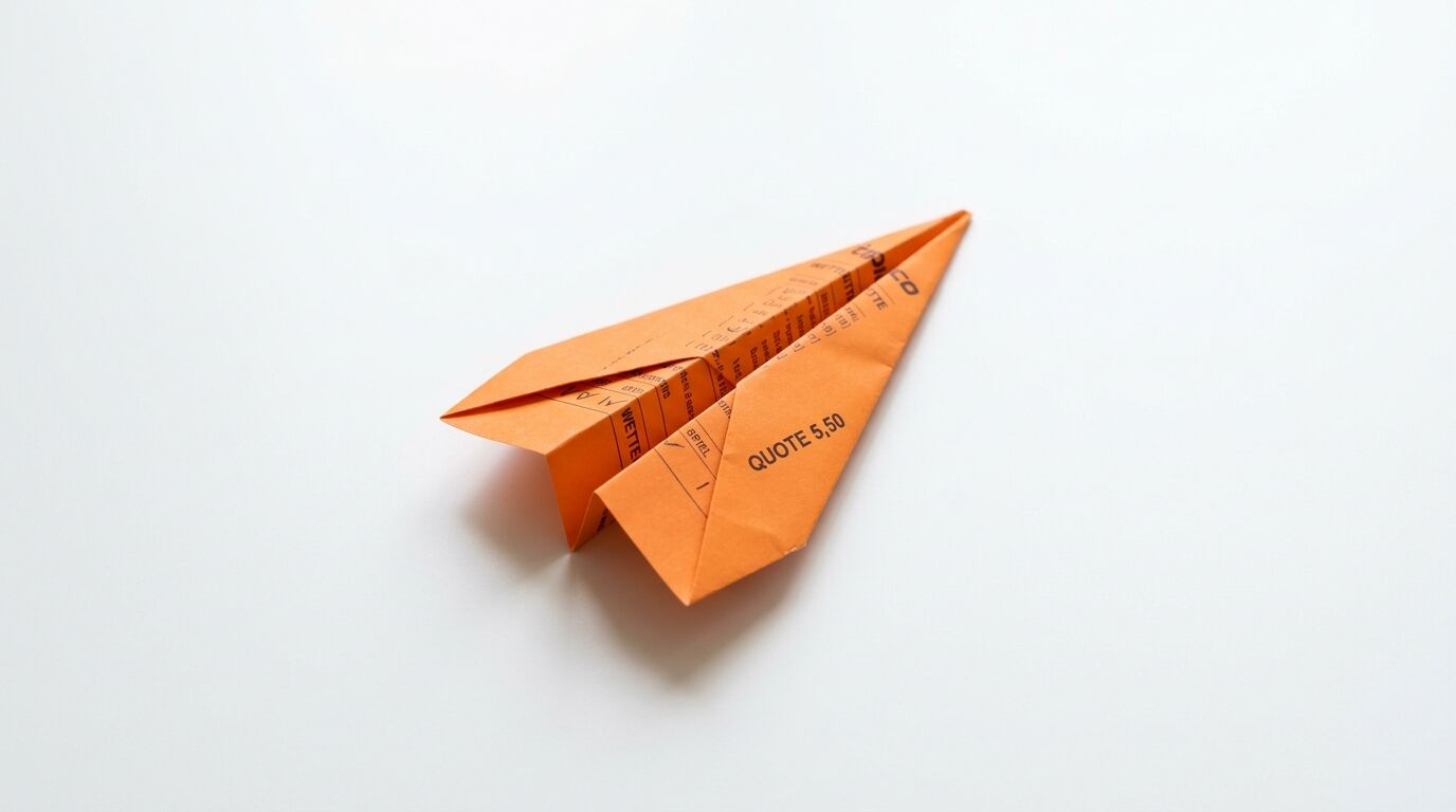 Orangener Papierflieger aus einem Wettschein auf weißem Grund
