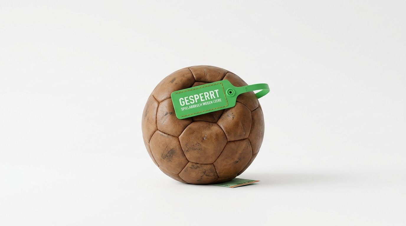 Alter Lederfußball mit grünem Anhänger „GESPERRT“